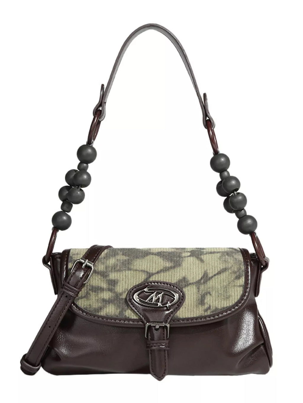 Beaded Handle Flap Shoulder Bag