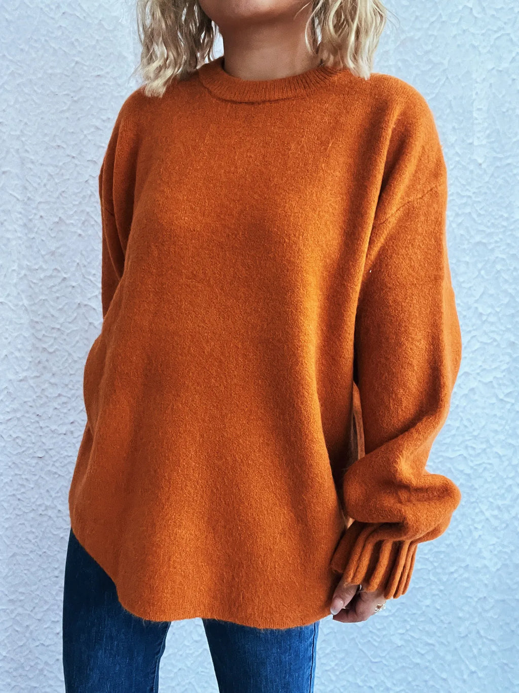 Round Neck Dropped Shoulder Sweater