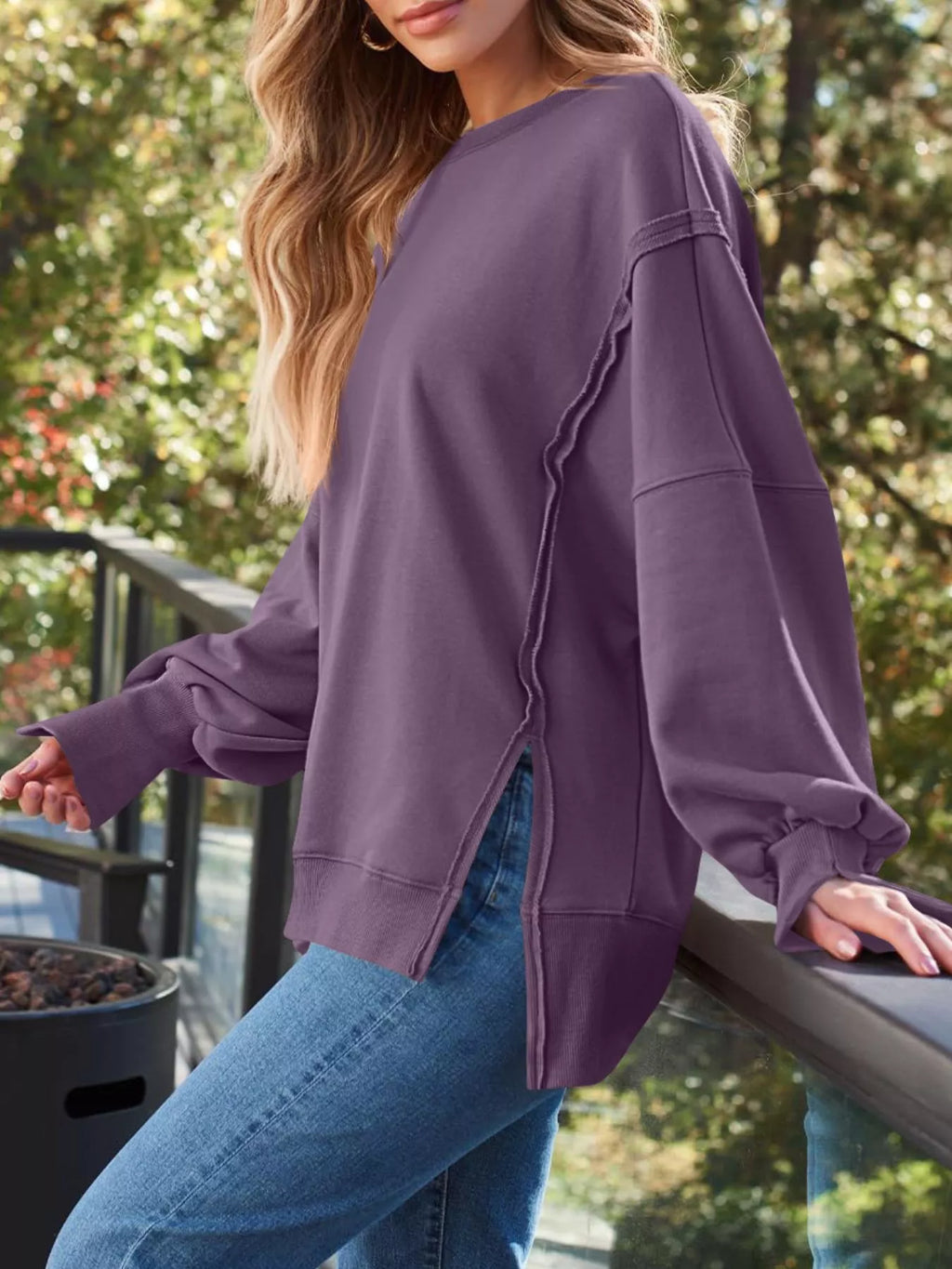 Side Slit Long Sleeve Oversized Sweatshirt