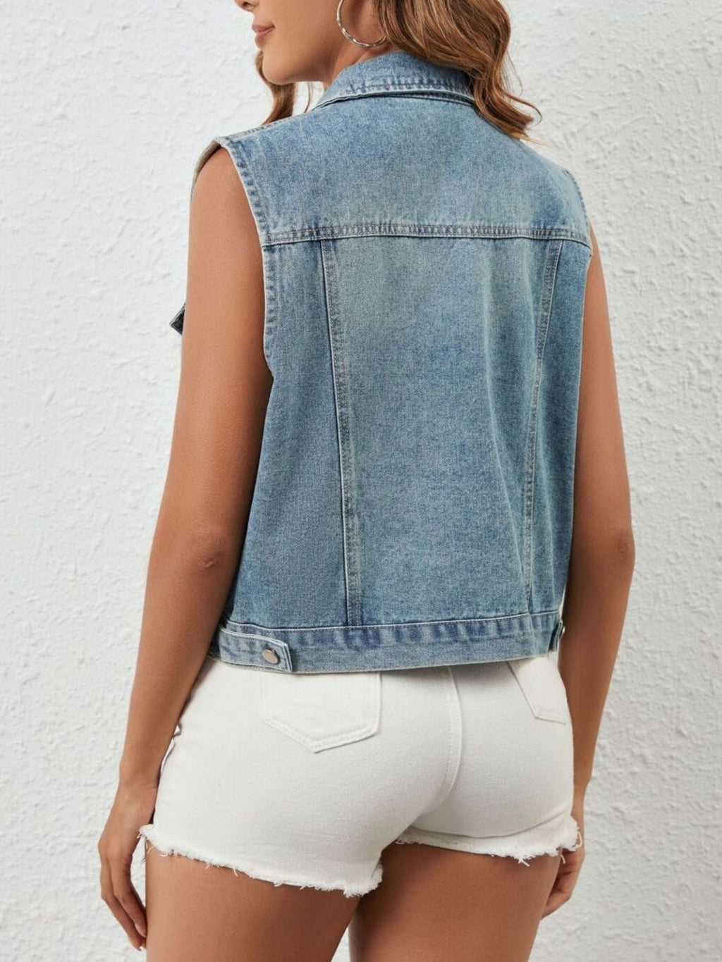Rhinestone Embellished Sleeveless Denim Jacket