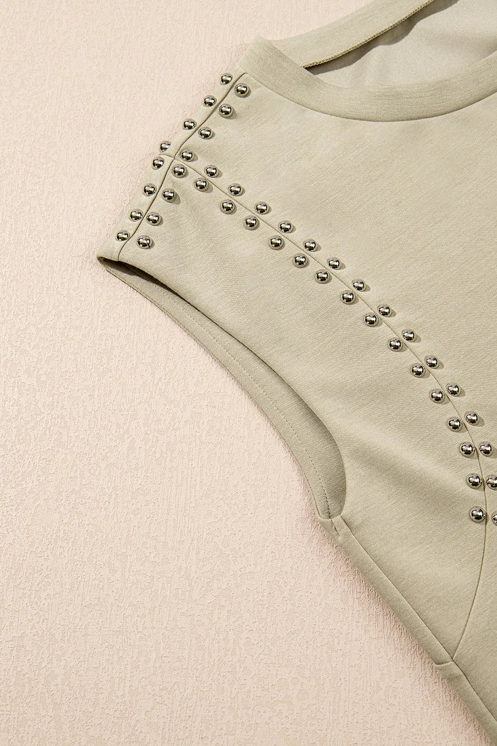 Studded Cap Sleeve Round Neck T Shirt