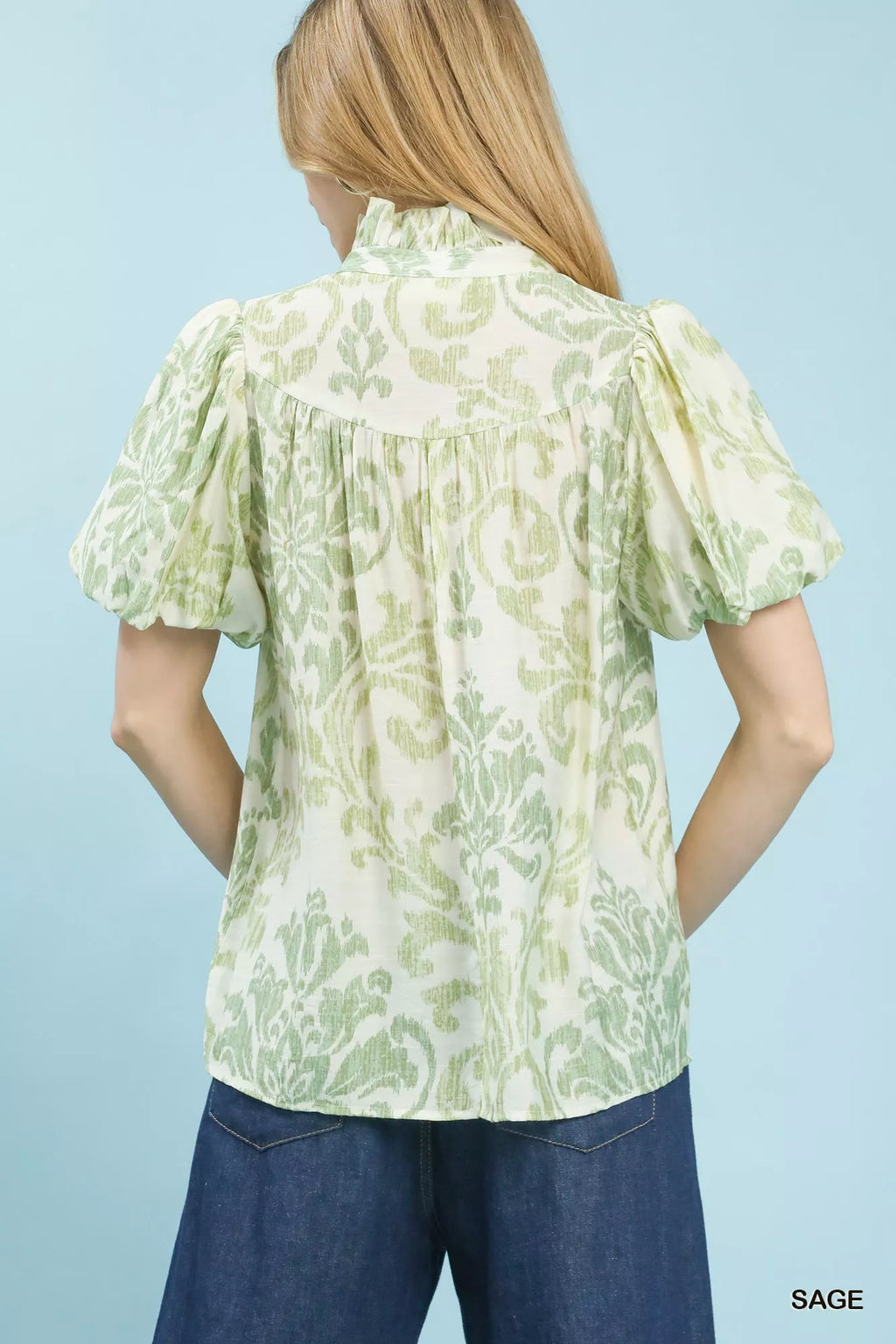 Umgee Damask Puff Sleeve Top