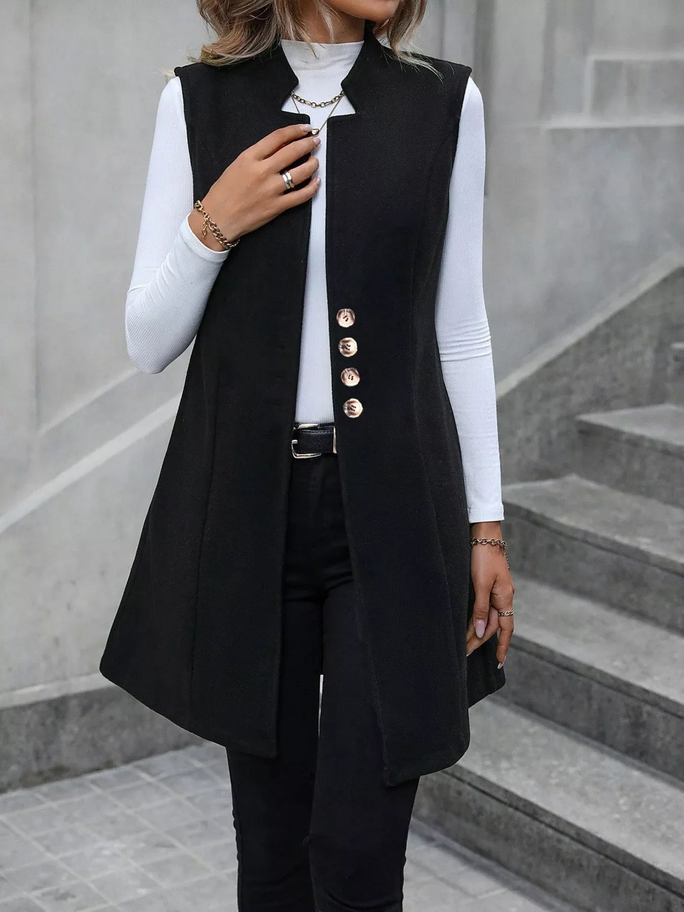 Button-Down Longline Vest Coat