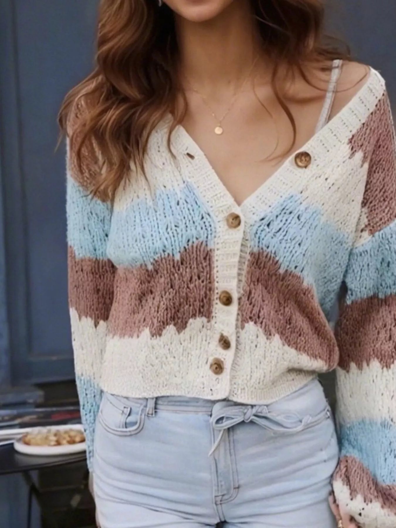 Color Block Button Up Cardigan