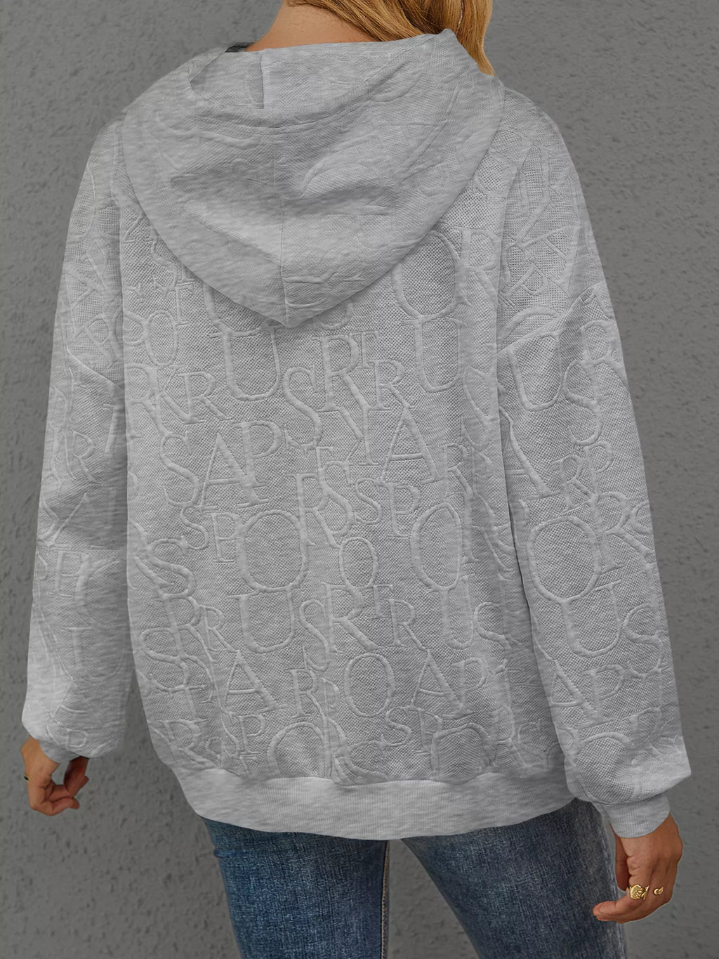 Full Size Embossed Lettering Casual Hoodie Plus Size