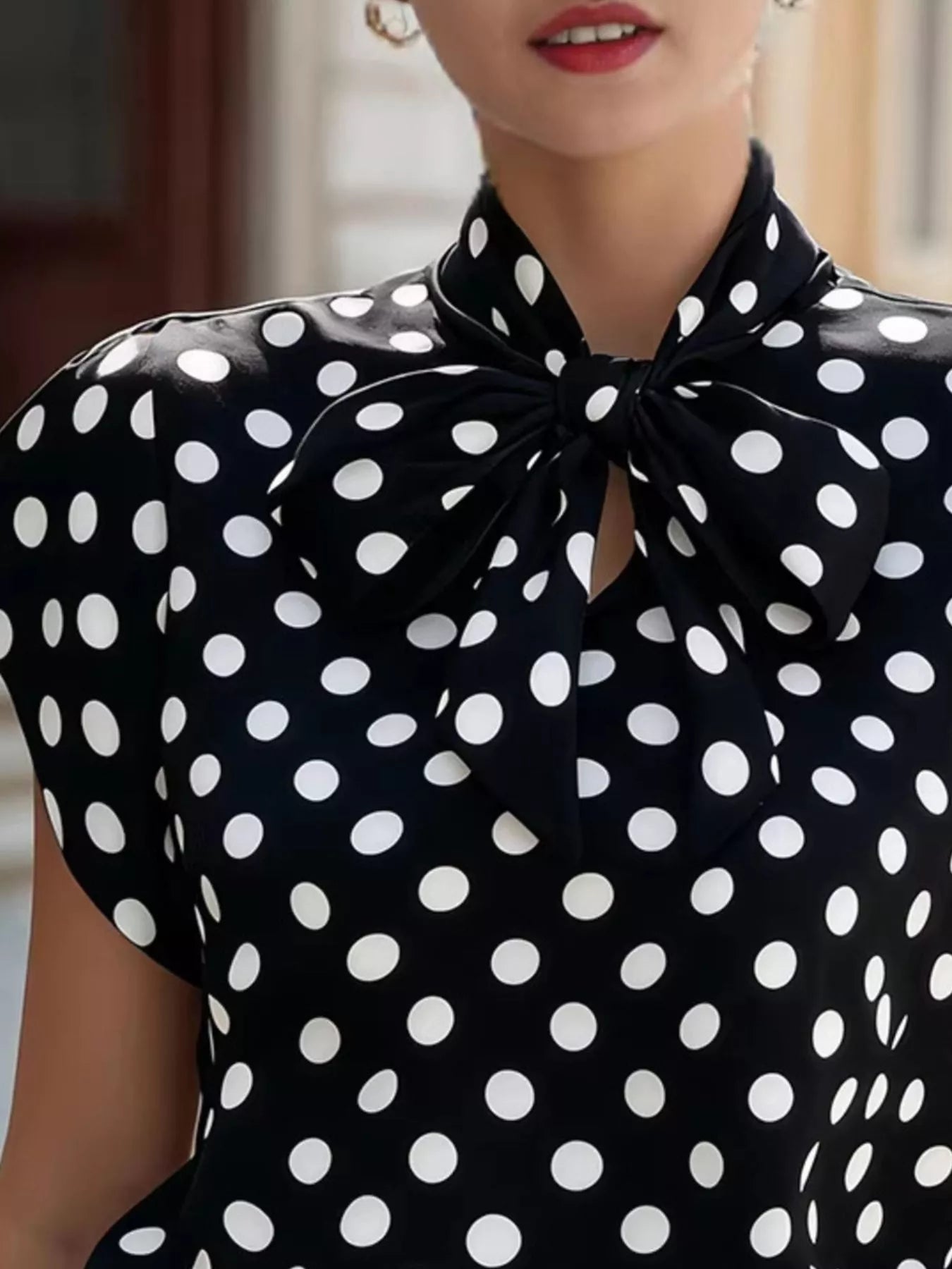 Polka Dot Tie Neck Blouse