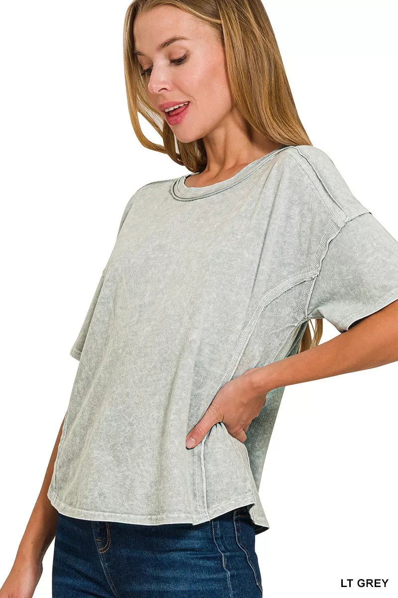 Zenana Halo Snow Washed Short Sleeve Tee and Shorts Set