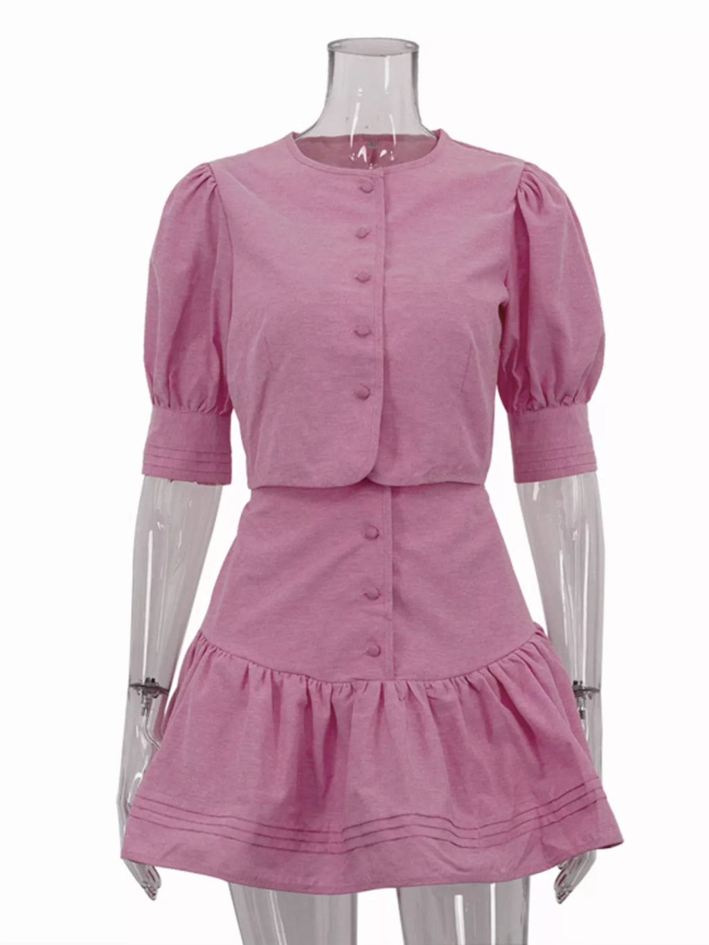 Puff Sleeve Cropped Top and Ruffled Skirt Set