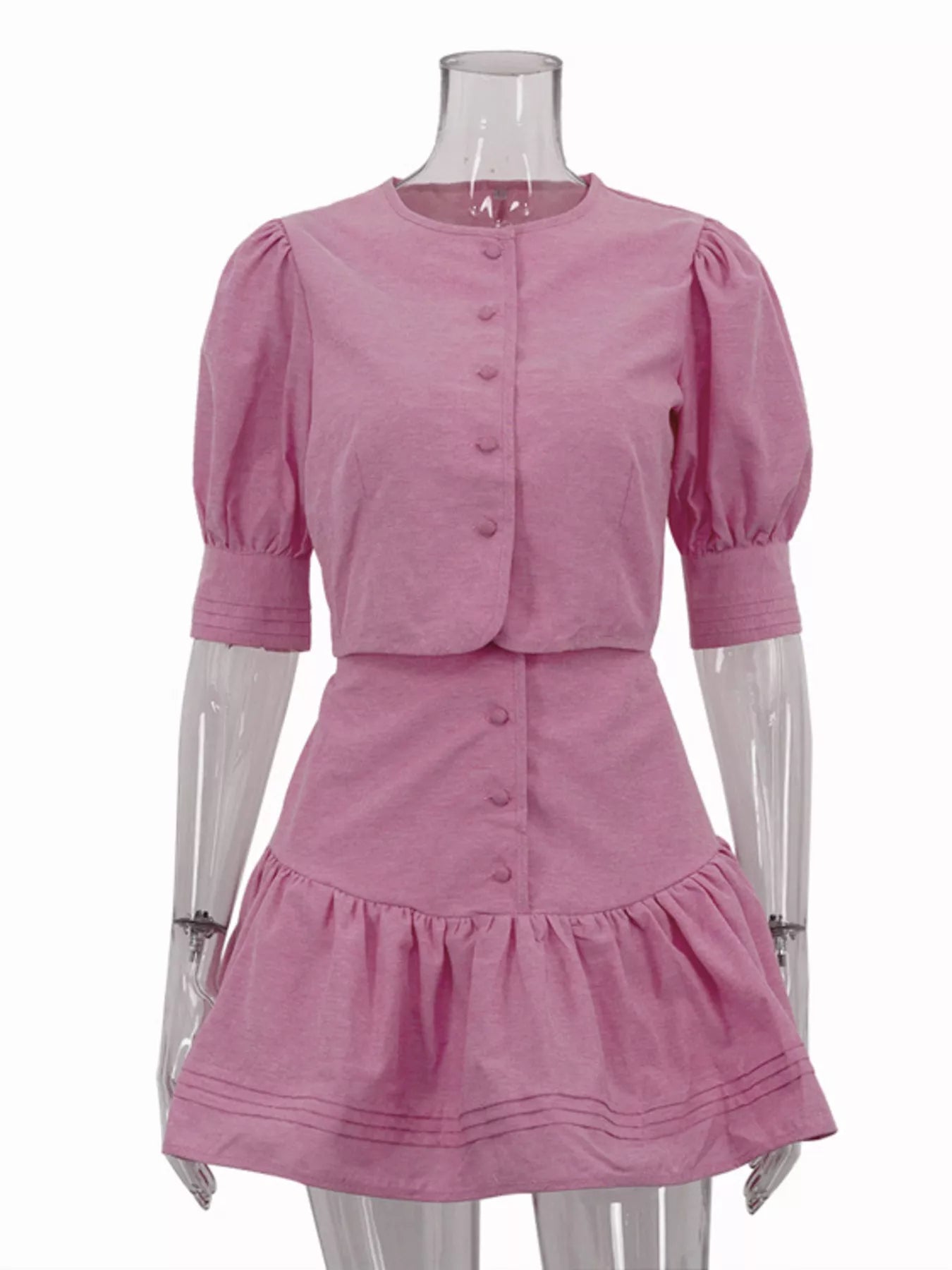 Puff Sleeve Cropped Top and Ruffled Skirt Set
