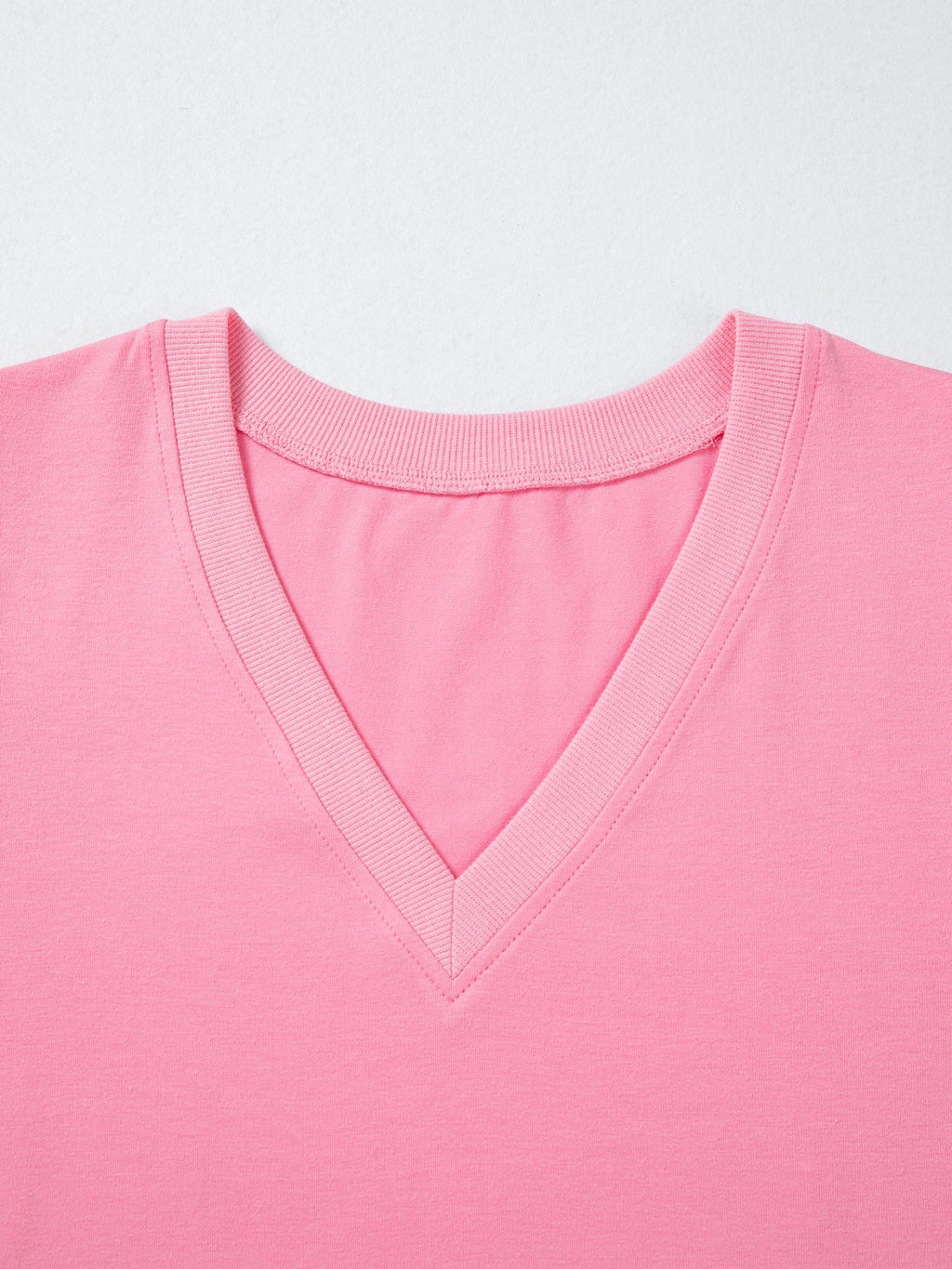 Solid Color V Neck Short Puff Sleeve Blouse