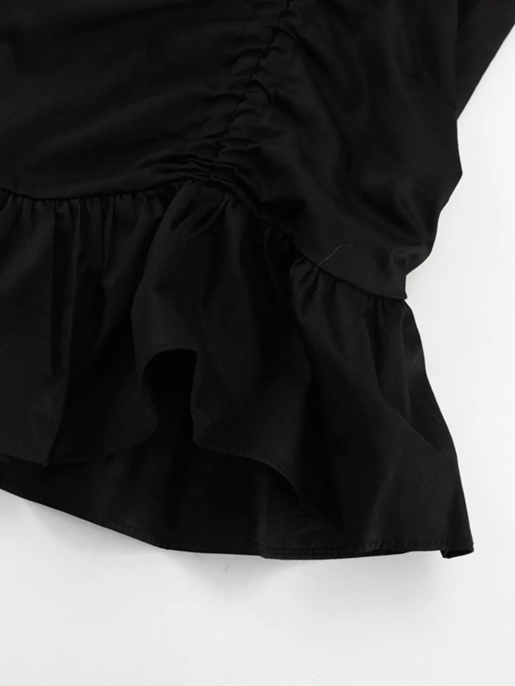 Ruffled Hem Ruched Puff Sleeve Mini Dress