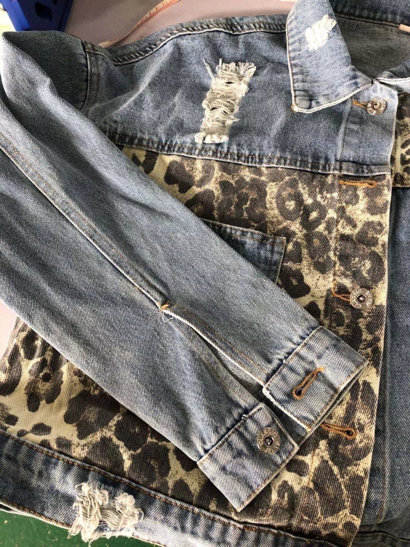 Leopard Button Up Denim Jacket