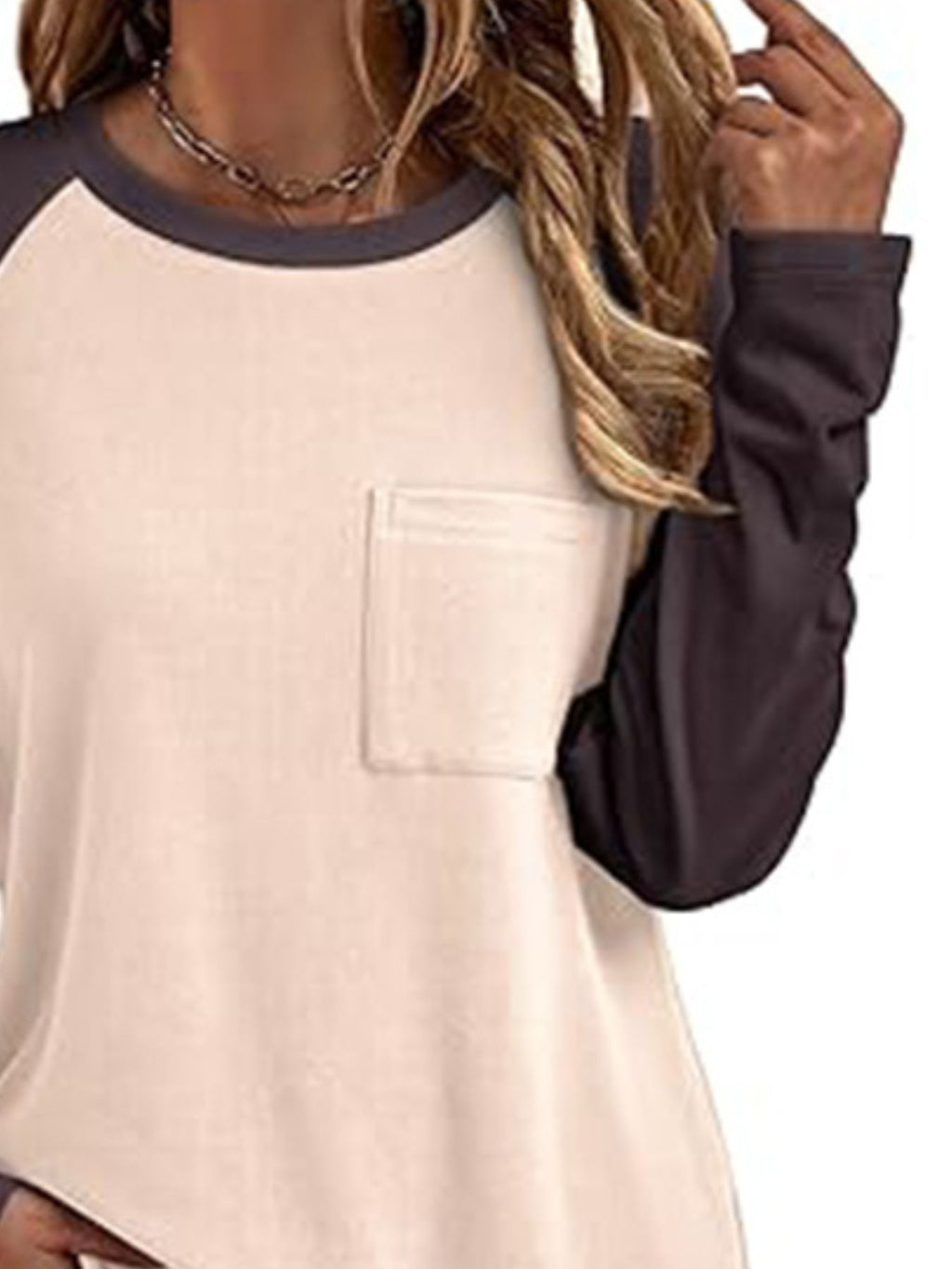 Round Neck Raglan Sleeve T-Shirt with Pocket