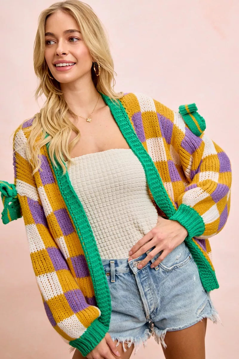 BiBi Mardigras Checker Board Front Open Cardigan