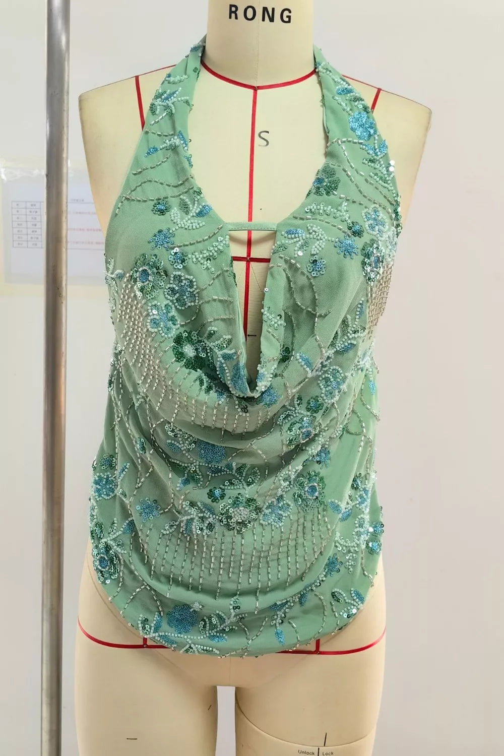 Bead Embellished Halter Neck Tank