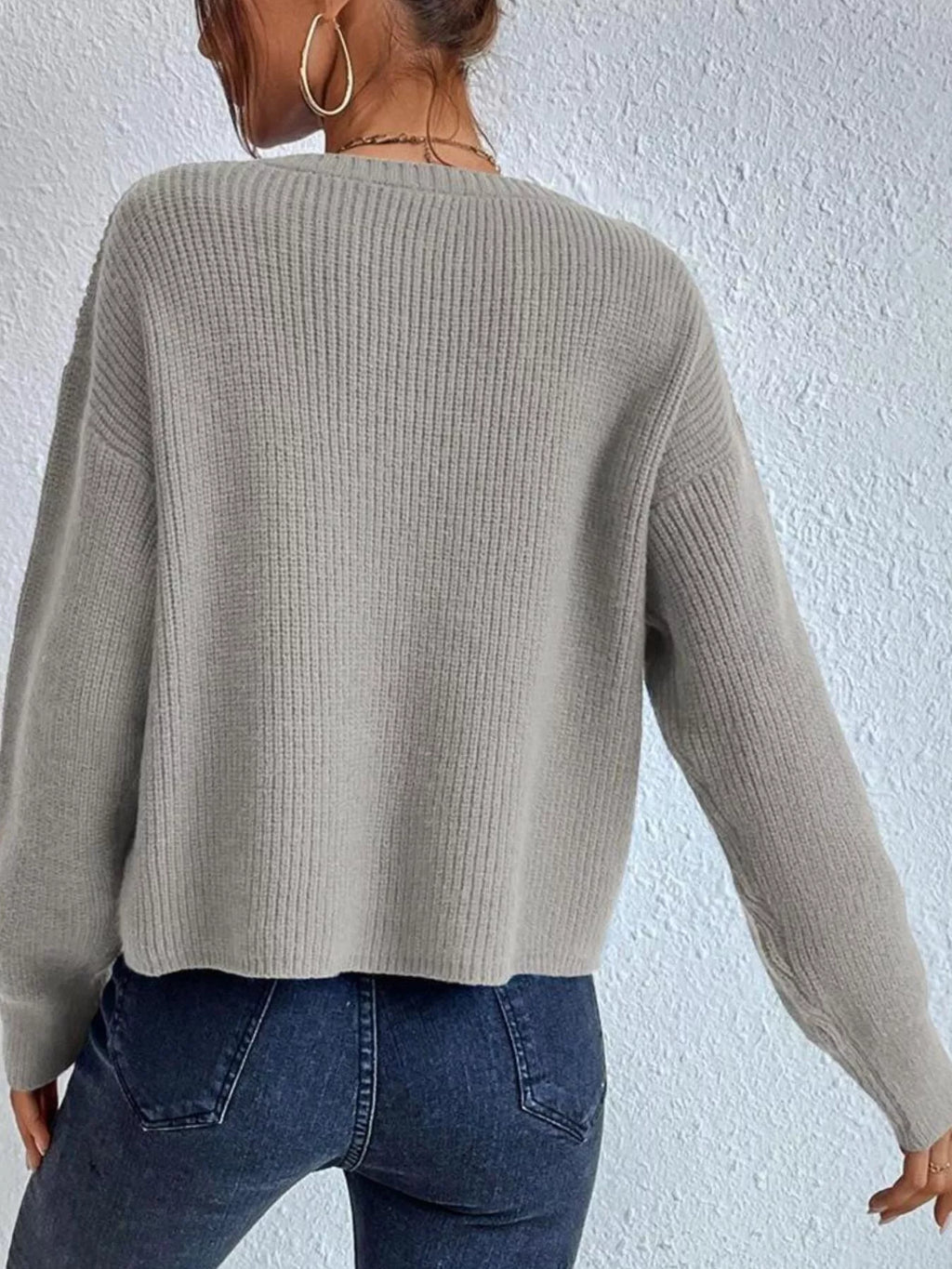 Ribbed Knit Dropped Shoulder Sweater