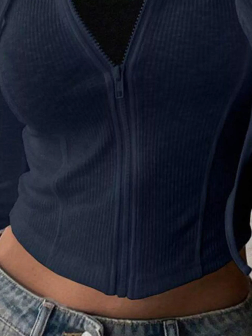 Ribbed Knit Cropped Zip-Up Outerwear