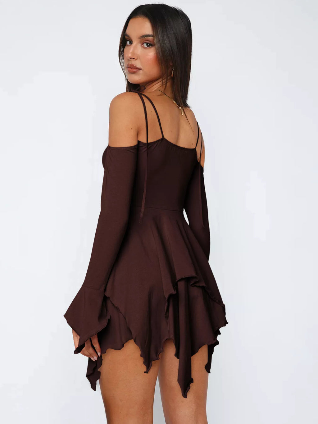 Full Size Ruffle Hem Tie Shoulder Mini Dress Plus Size