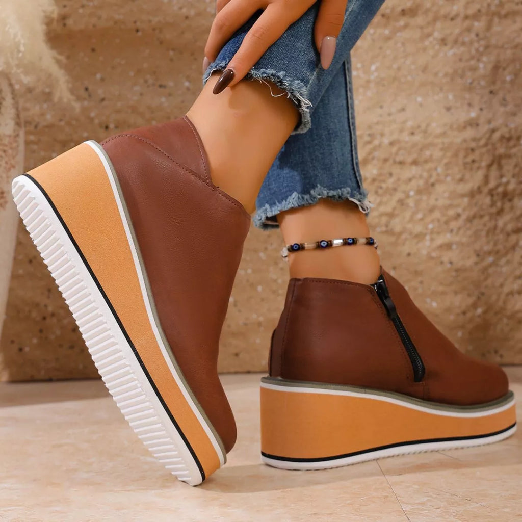 Round Toe Wedge Ankle Boots