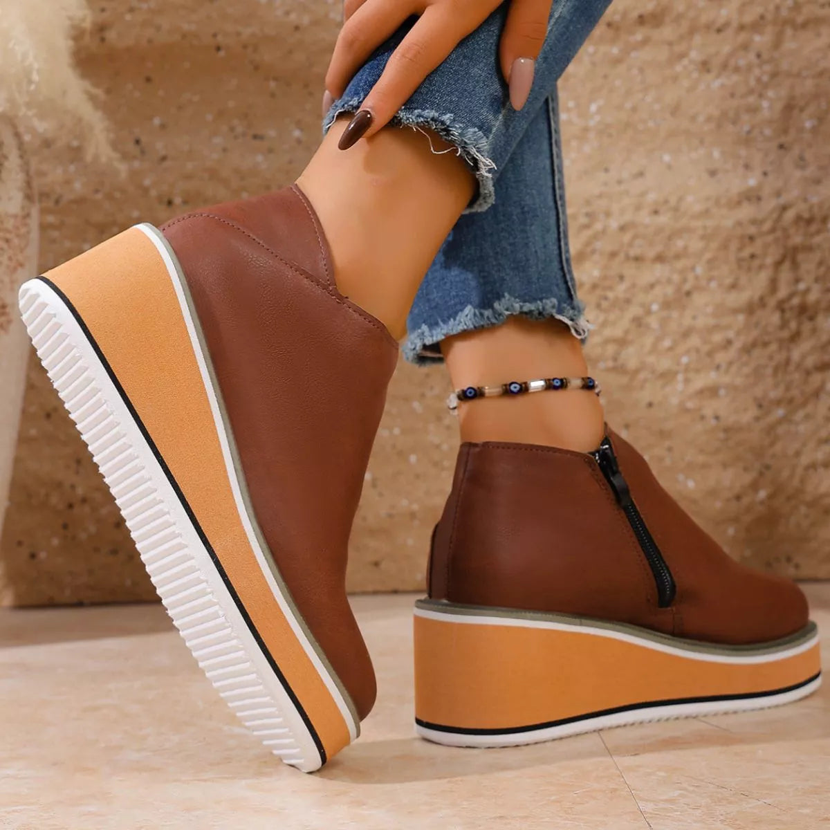 Round Toe Wedge Ankle Boots