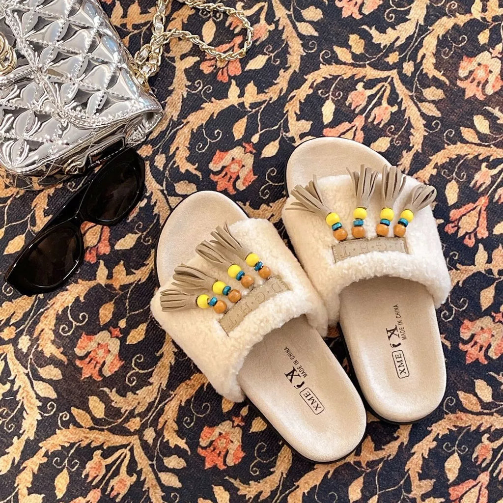 Tassel Open Toe Slippers