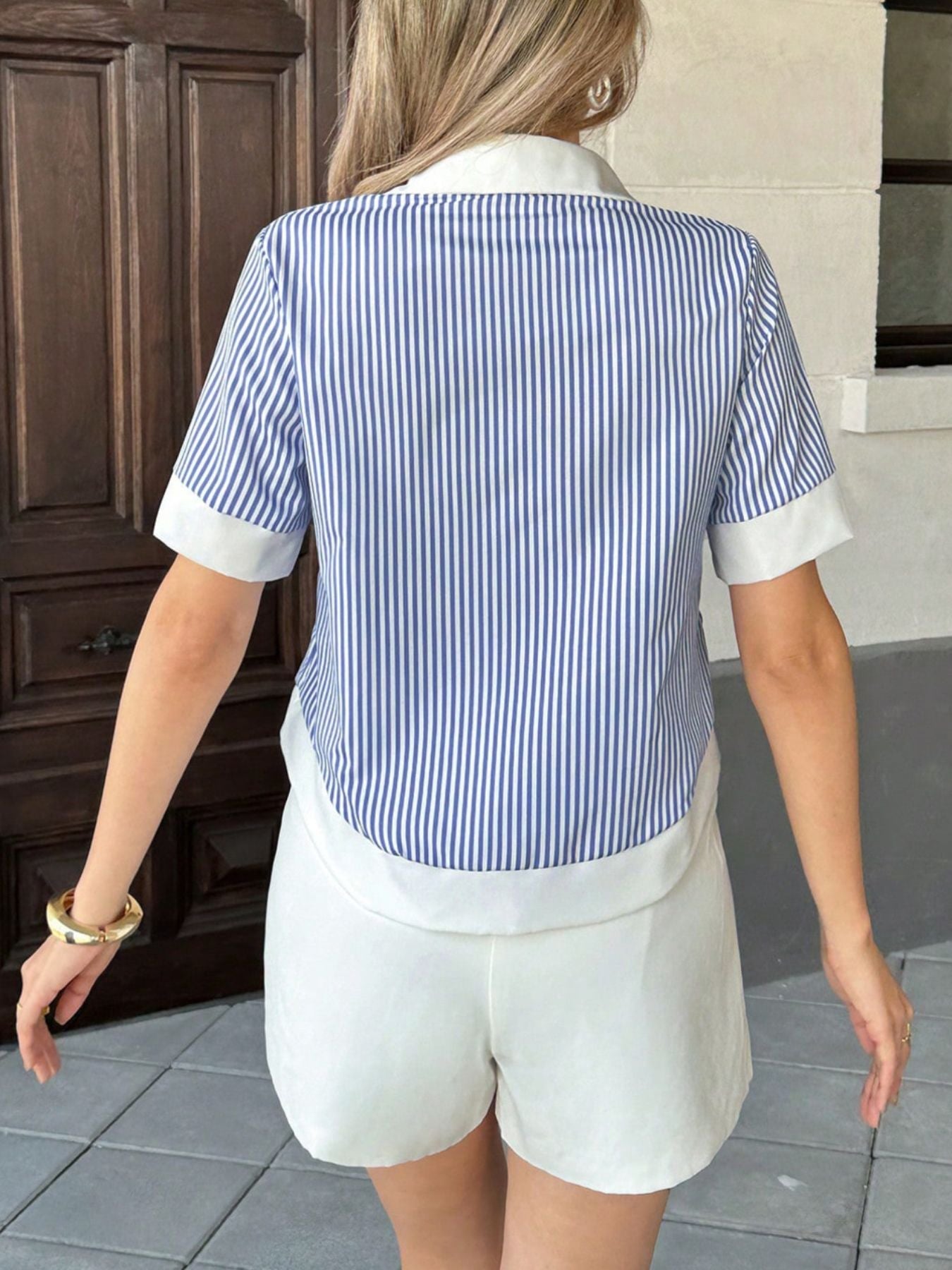 Striped Button-Down Short Sleeve Shirt