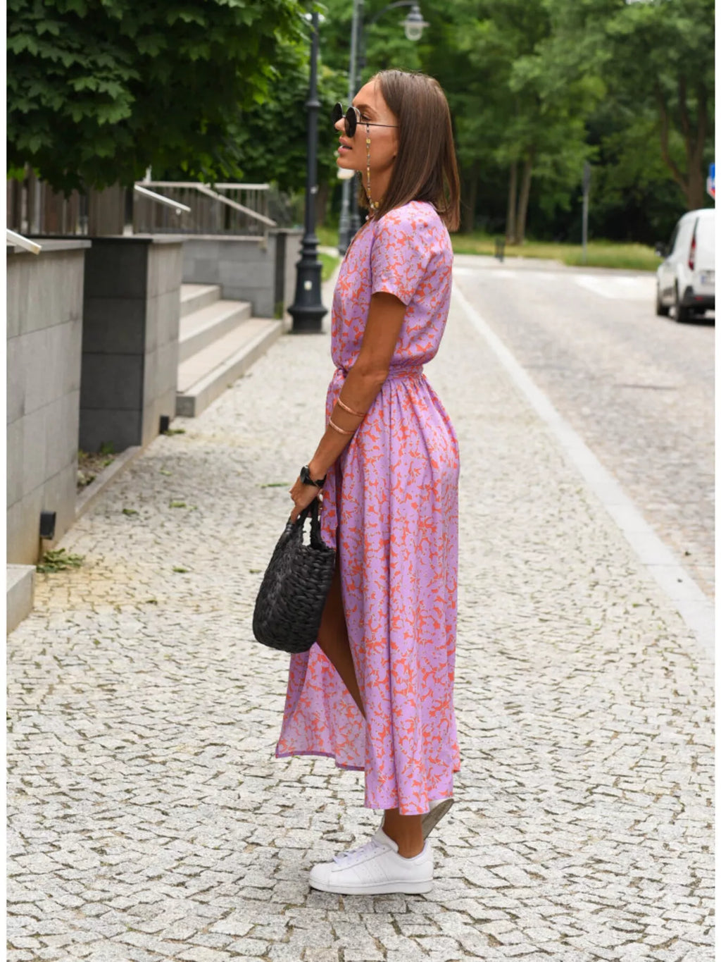 Surplice Short Sleeve Midi Dress