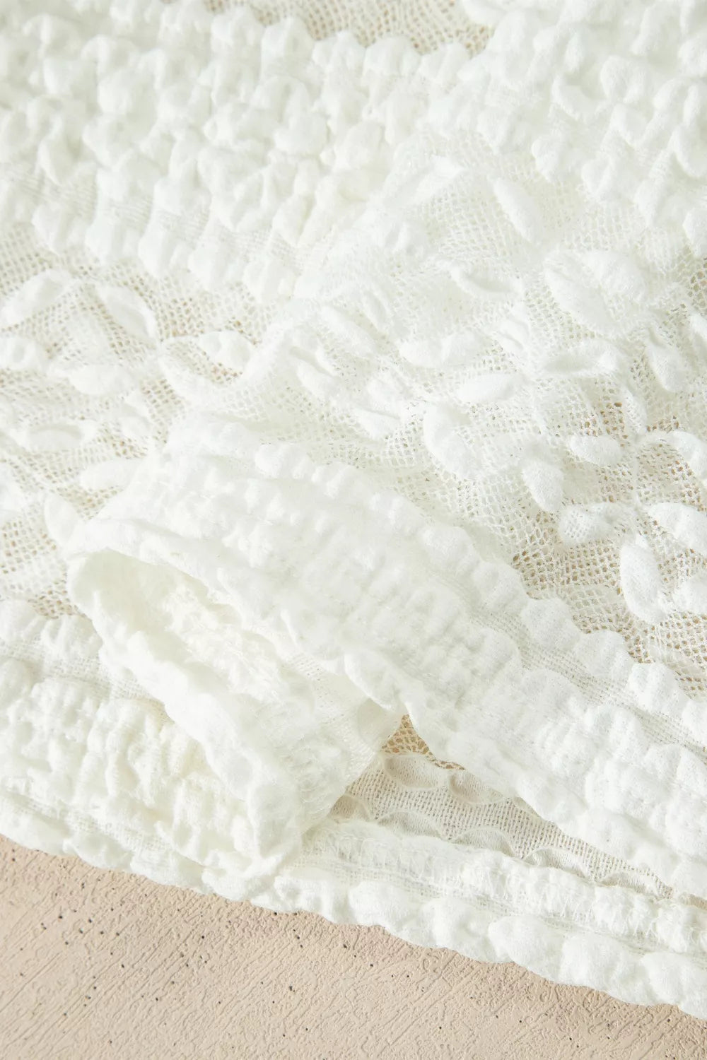 Sheer Lace Textured Patchwork Short Sleeve Top