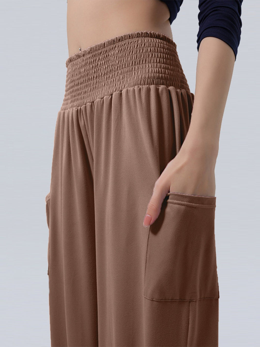 Full Size Smocked Waist Harem Pants with Pockets Plus Size