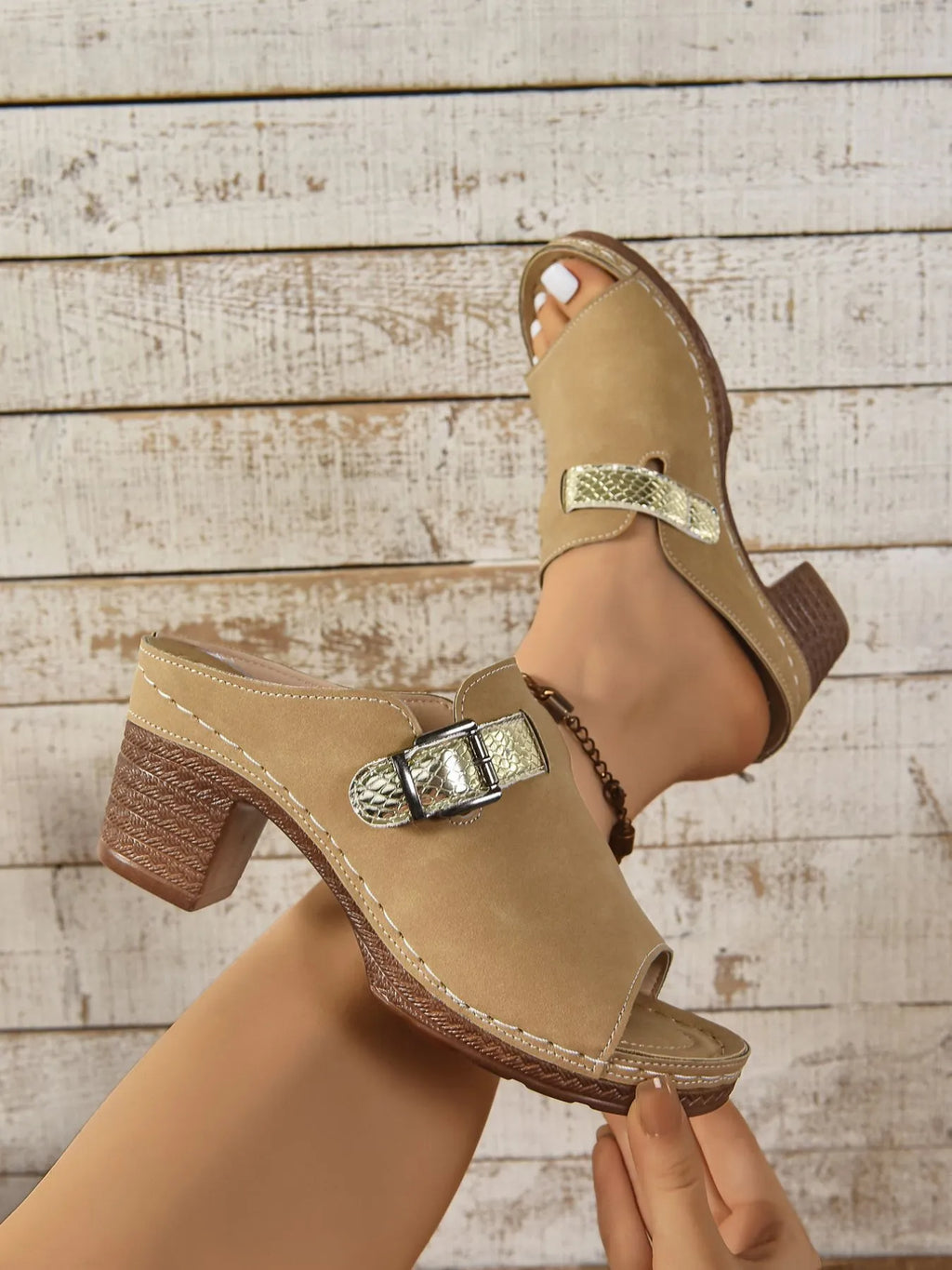 Buckle Block Heel Sandals