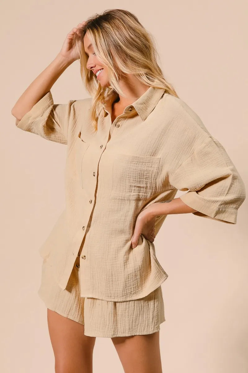 BiBi Crinkle Gauze Shirt and Short Set