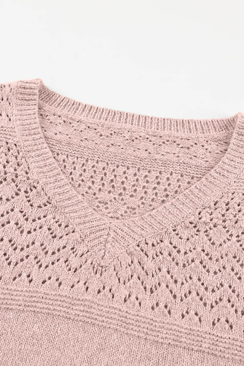 Openwork V-Neck Long Sleeve Sweater