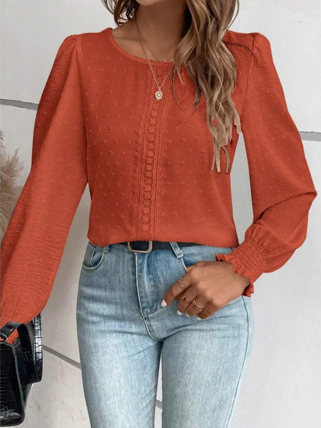 Swiss Dot Long Sleeve Blouse