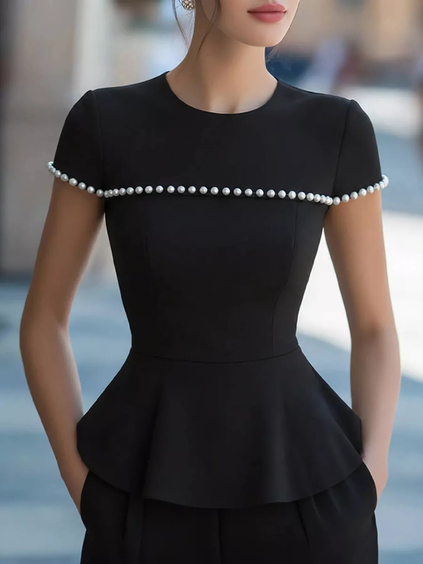 Pearl Embellished Peplum T-Shirt