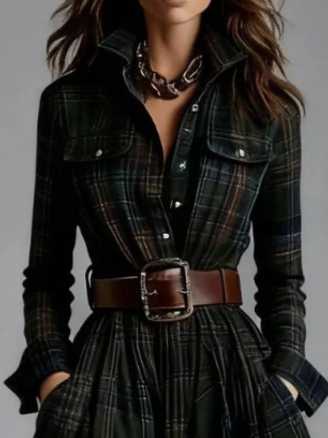 Button Front Long Sleeve Shirt Dress