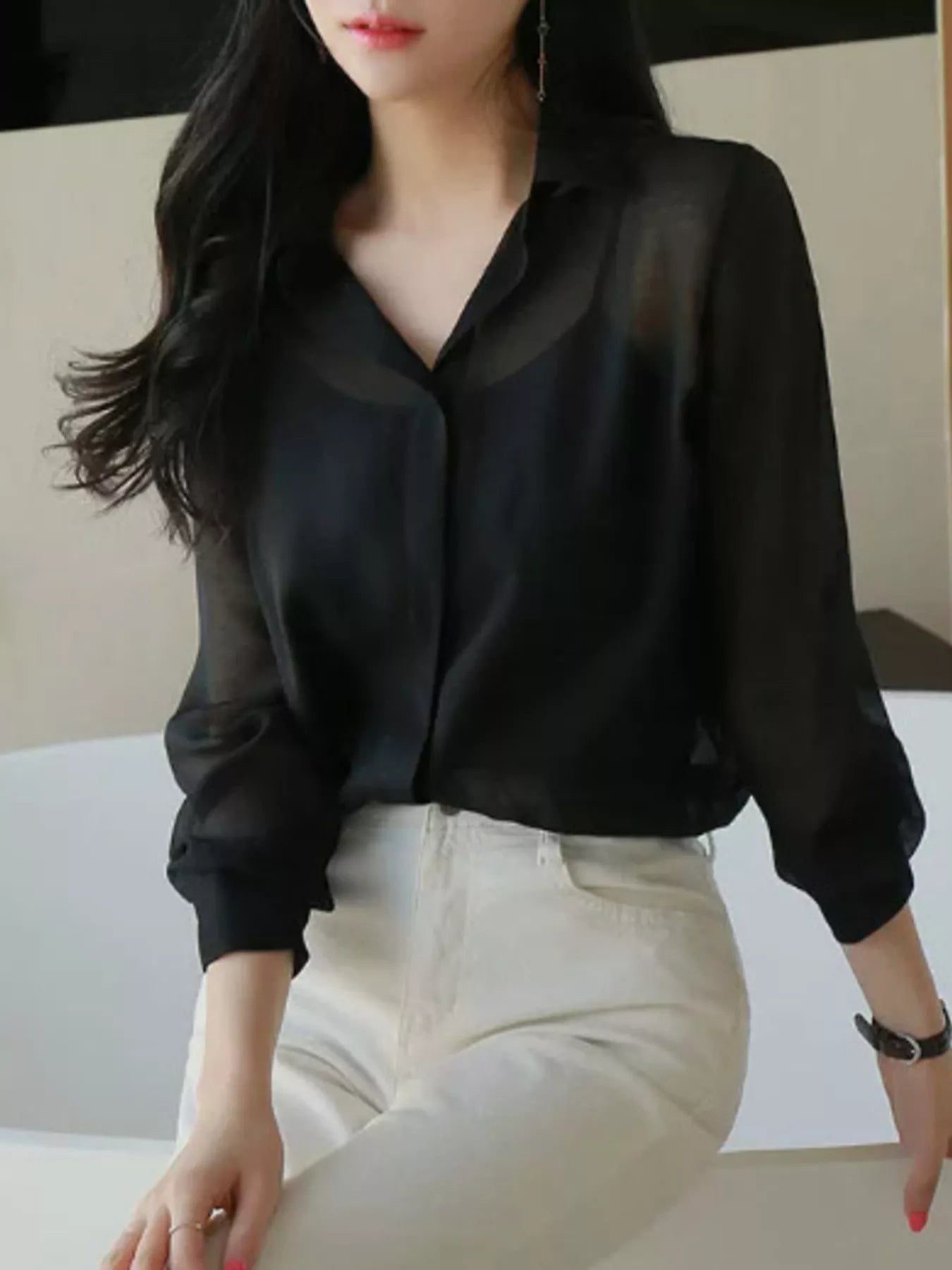 Elegant Sheer Long Sleeve Shirt