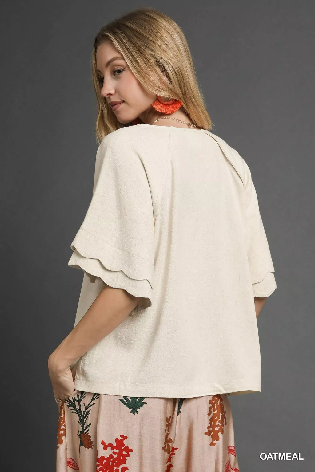 Umgee Linen Scallop Sleeve Boho Top