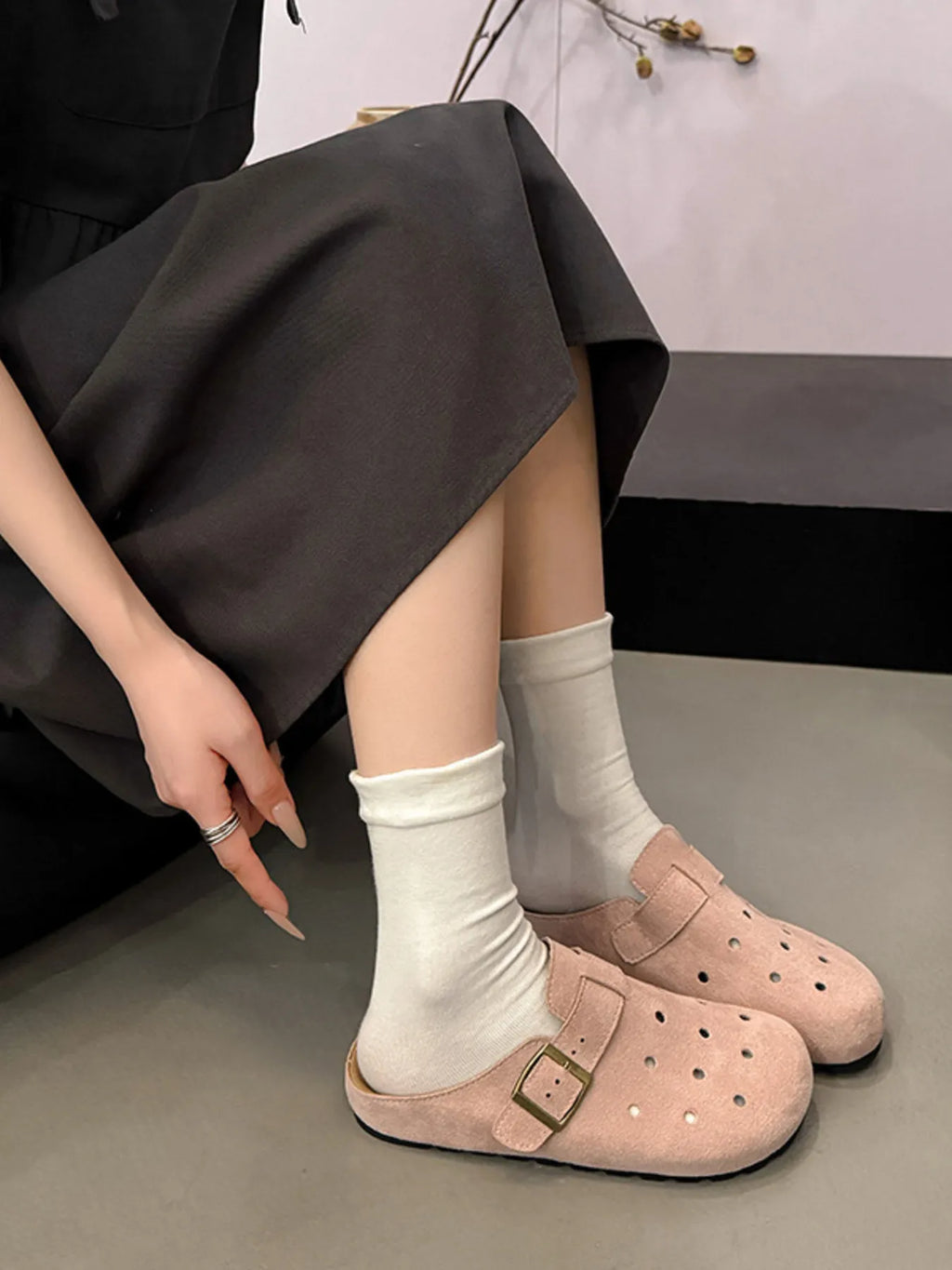 Hollow Out Buckle Strap Slip-Ons