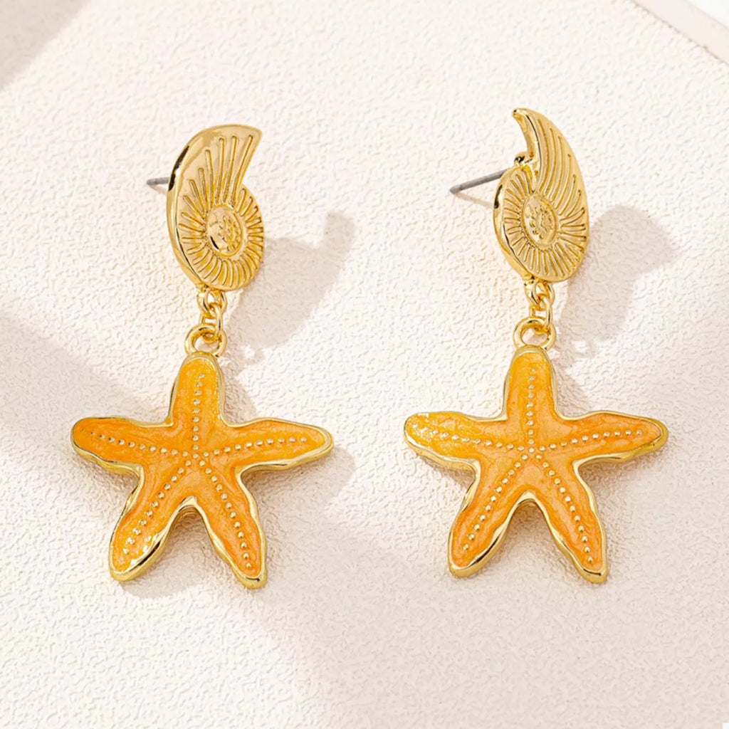 Ocean Shell Starfish Drop Earrings