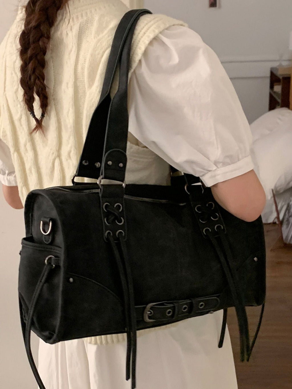 Lace Up Shoulder Bag