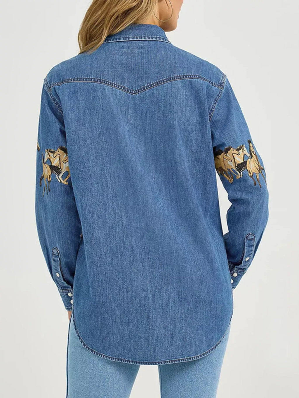 Horse Print Long Sleeve Denim Shirt