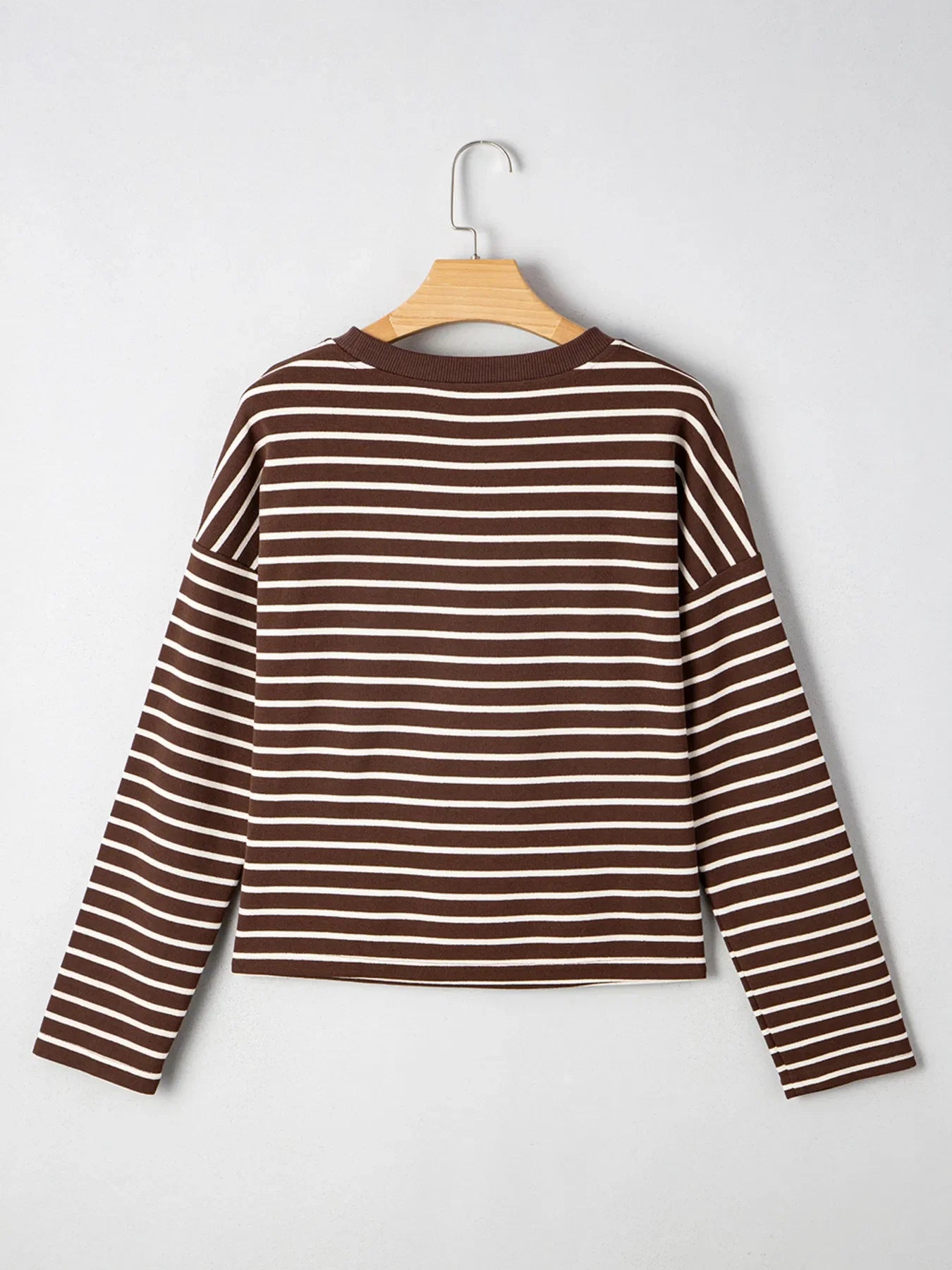 Stripe Cropped Crew Neck Long Sleeve T Shirt