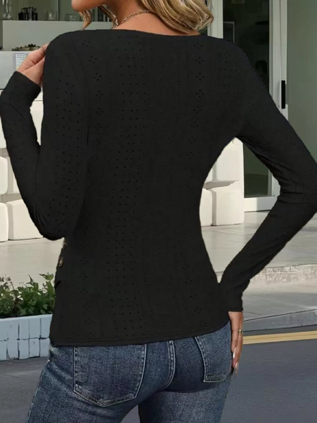 Eyelet Surplice Long Sleeve Top