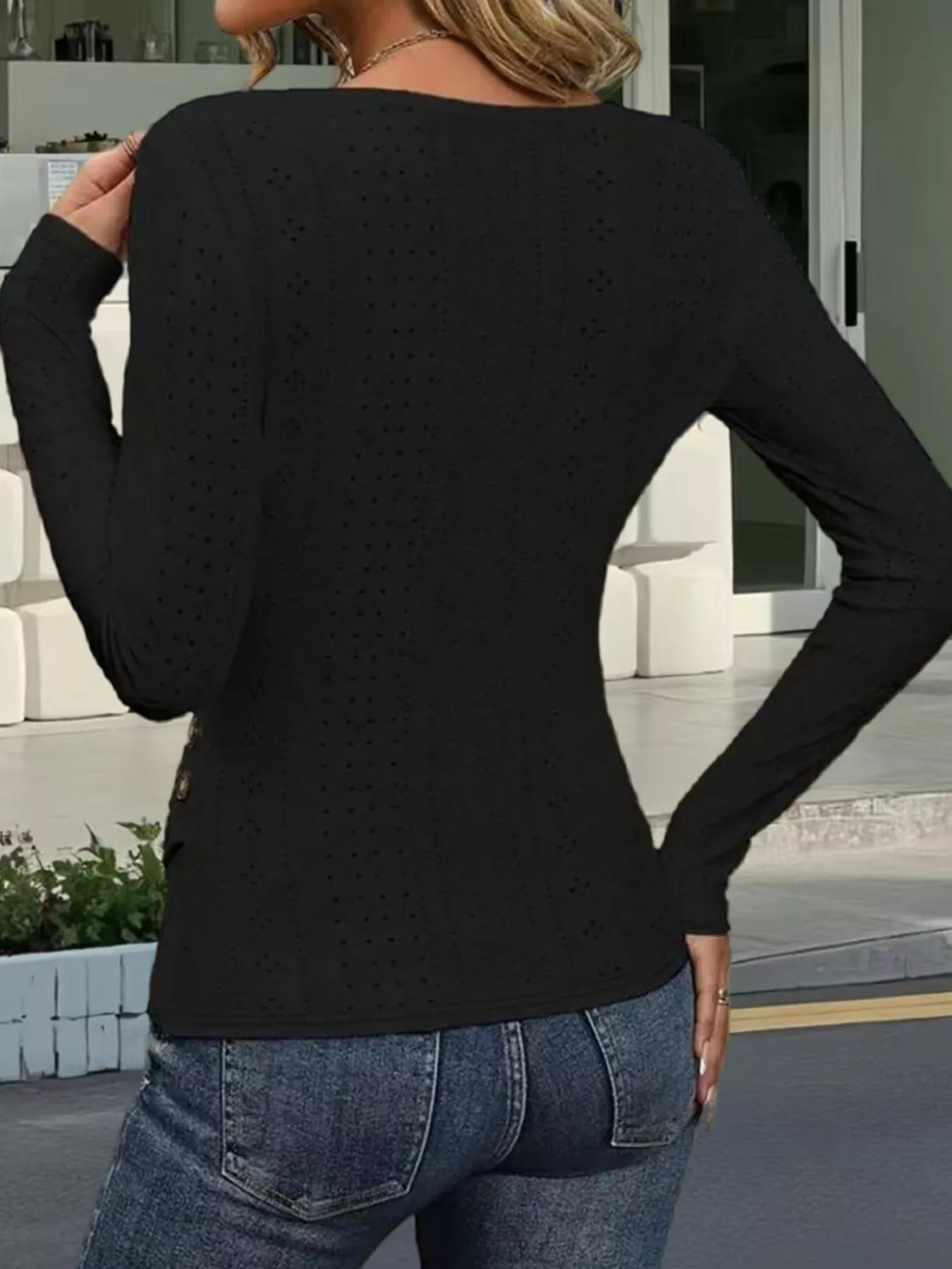Eyelet Surplice Long Sleeve Top