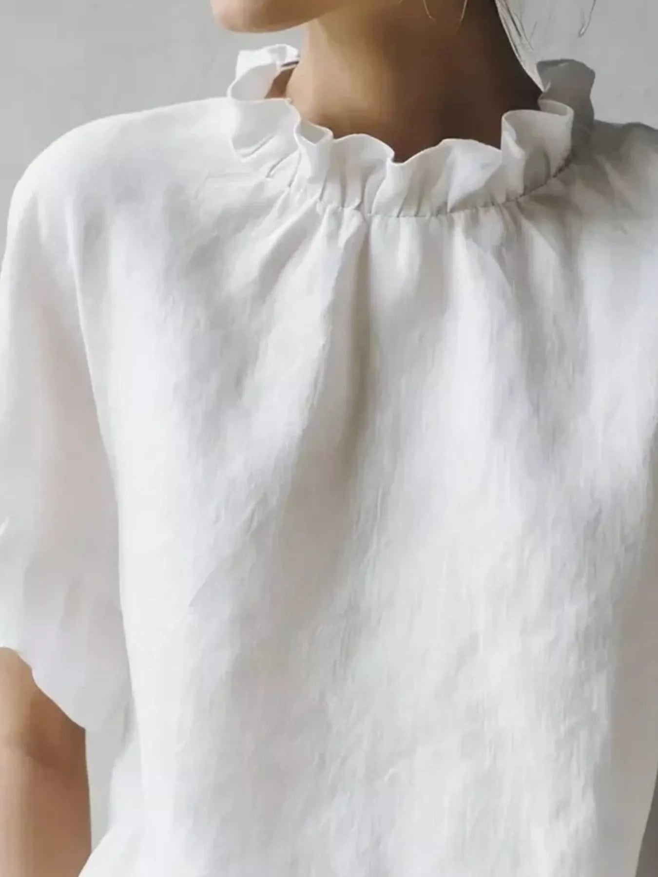 Full Size Ruffled Neck Half Sleeve Blouse Plus Size