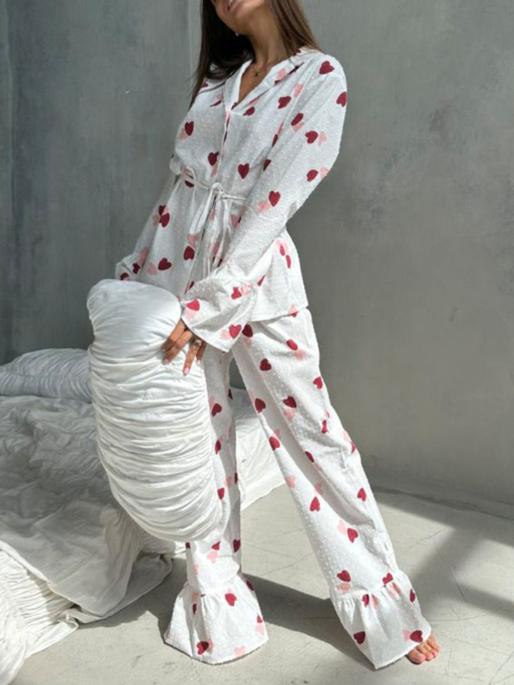 Heart Print Long Sleeve and Pants Lounge Set