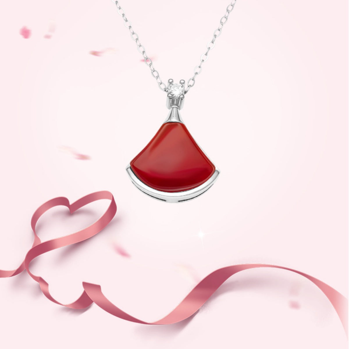 Fan-Shaped Red Agate Pendant Necklace