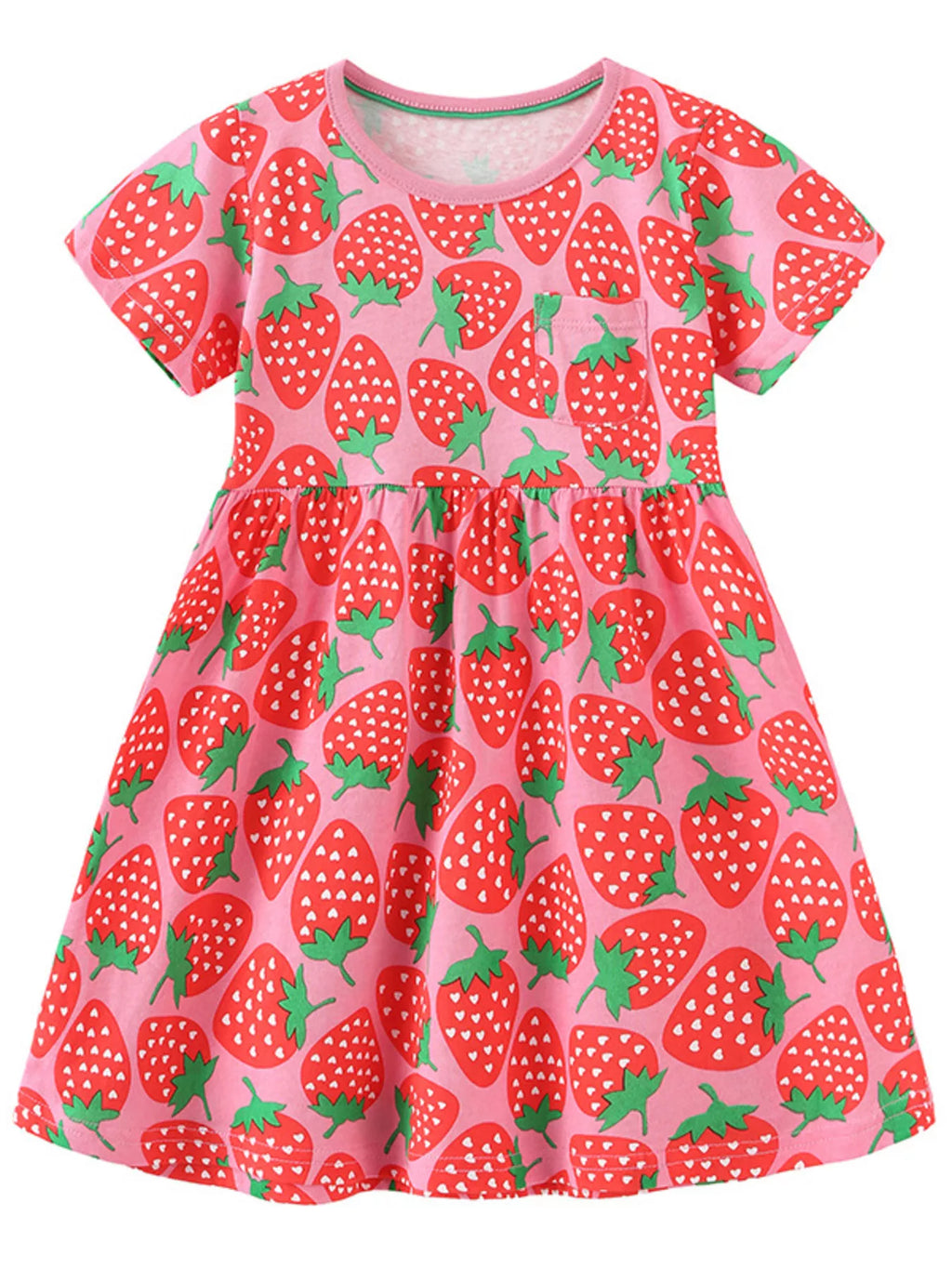 Children's Strawberry Print Short Sleeve Dress