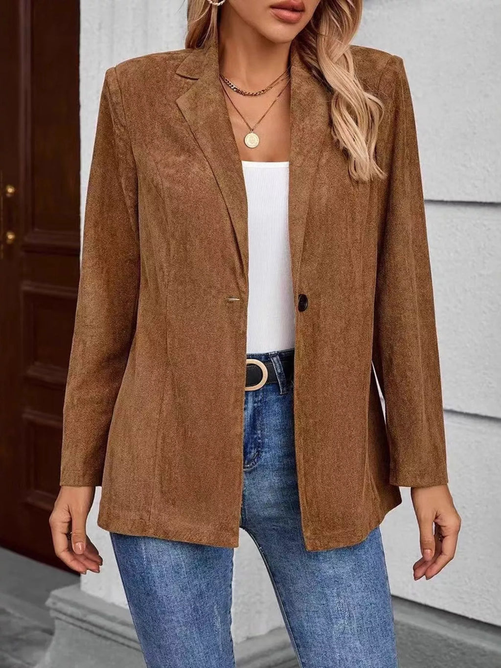Lapel Collar Single-Button Blazer