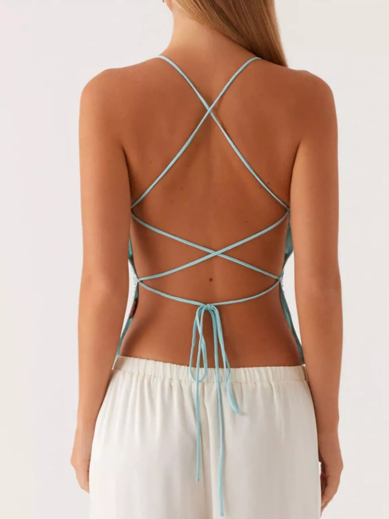Floral Lace Up Back V-Neck Cami